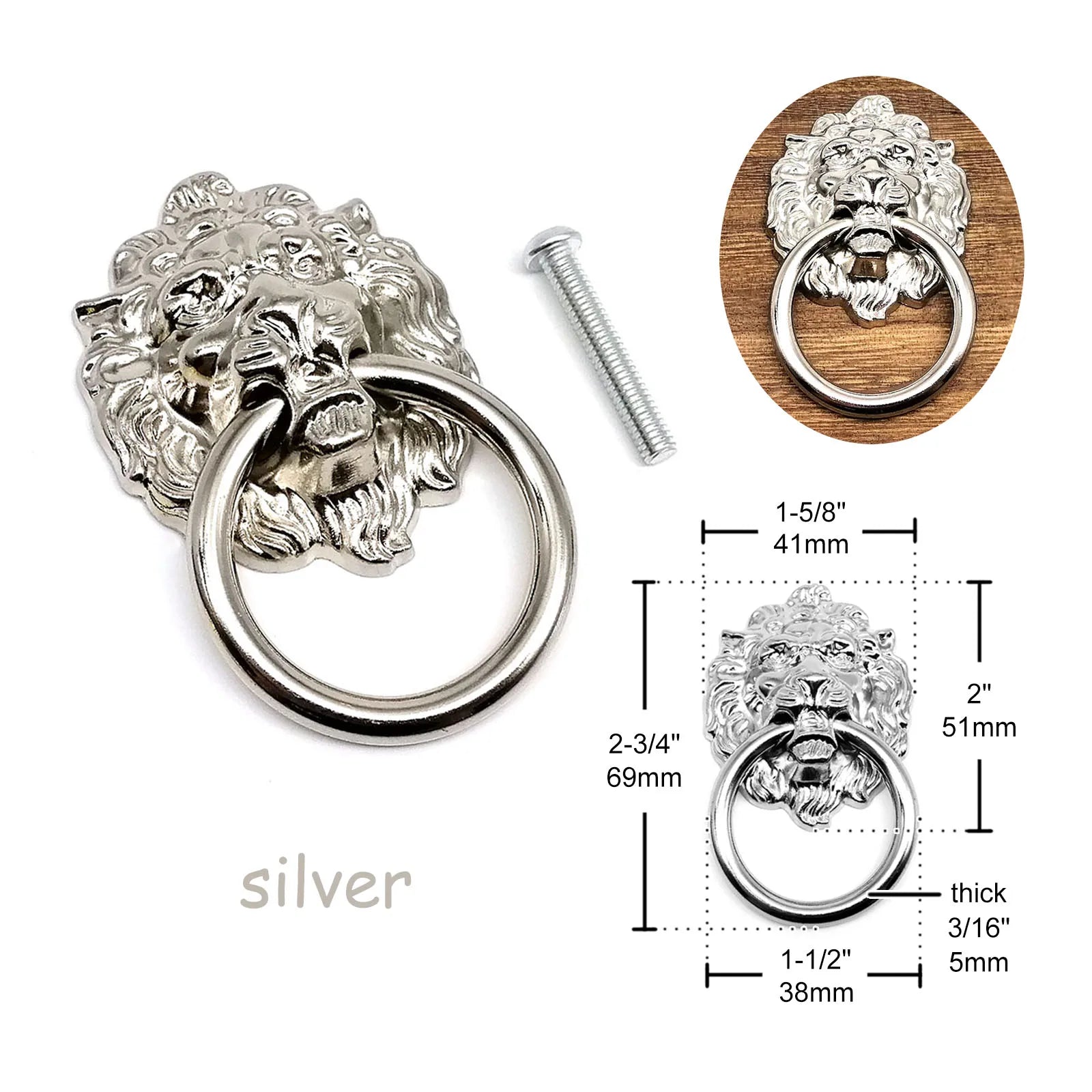 1/2/4/6X Vintage Retro Jewelry Chest Box Cabinet Cupboard Dresser Drawer Handle Pull Knob Ring Lion Head Shape 41x69mm 4 colors