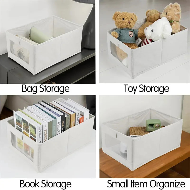 1/2/4pcs Fabric Window Cotton Linen Storage Box Wardrobe Storage And Arrangement Large Clothing Storage Box Toys Can Be Folded