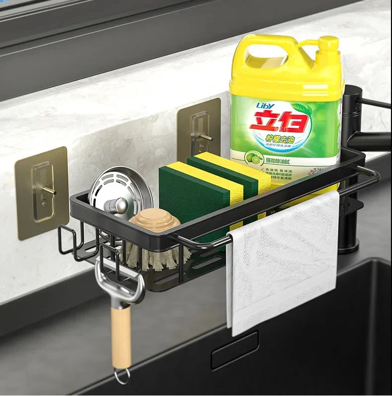 Wallmounted Kitchen Shelf Household Spice Rack Rags Detergent Storage Drainage Rack No Hole Installation Kitchen StorageShelf