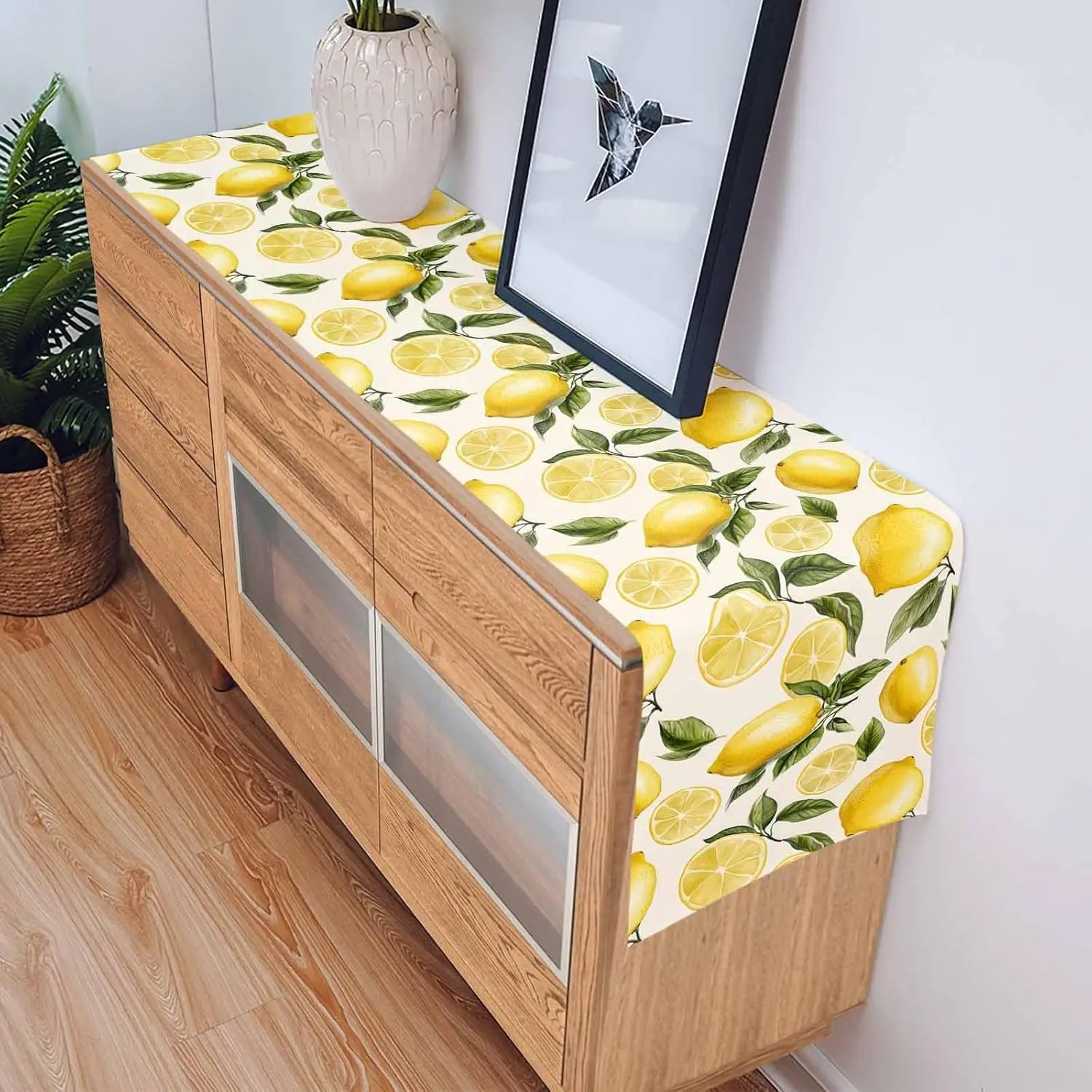 Summer Lemon Theme Linen Table Runner Holiday Wedding Party Decor Watercolor Summer Farmhouse Table Runners Dining Table Decor