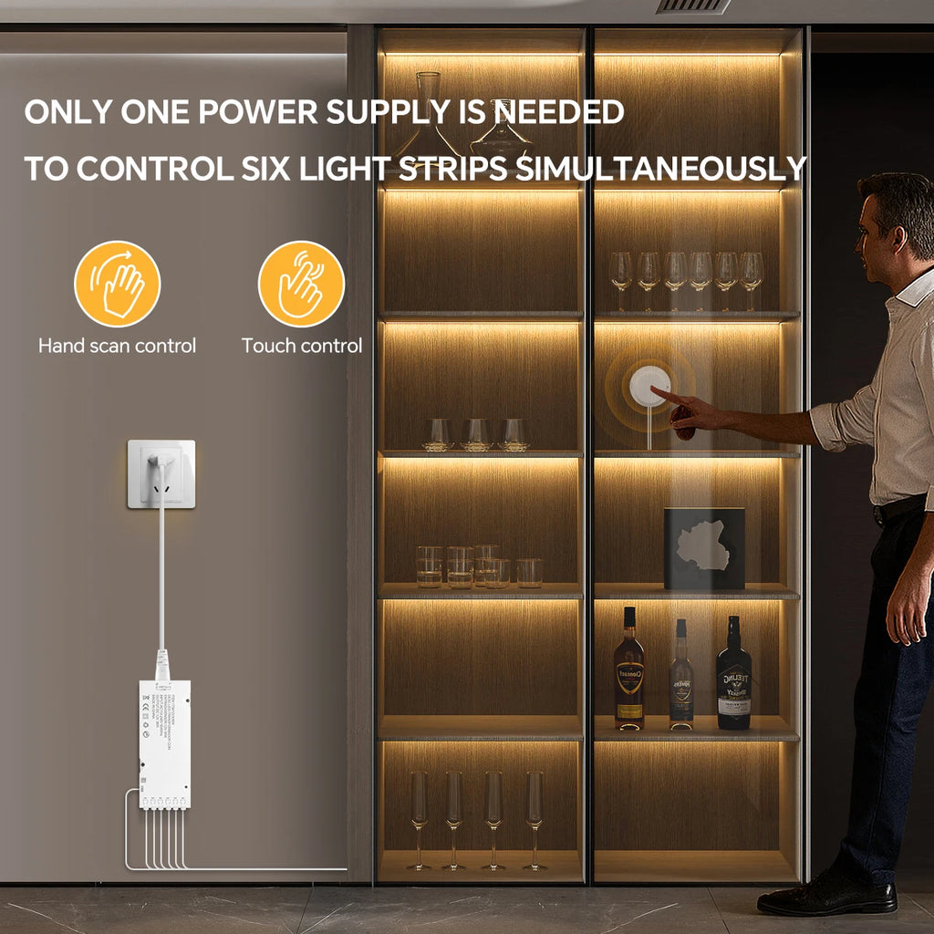 COB Neon Strip Under Cabinet Led Lights Penetrable Wood Dimmable Touch Sensor Wall Lamp,Kitchen Storage Cabinet Lighting Decor