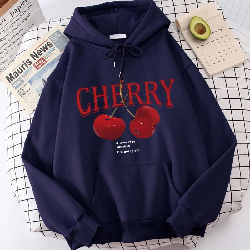 Girls 2000s Cherry Love Long Sleeve Pocket Hoodies Funny Gothic Sweatshirt  Women's Print Casual Hoody Streetwear Y2k Clothes