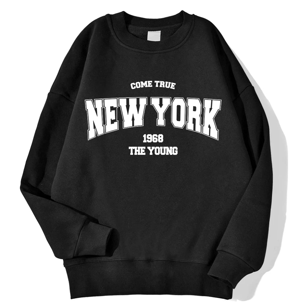 New York California Malibu Letter Sweatshirts Winter Women Casual Loose Hoodie Fleece Warm Crewneck Pullover Comfortable Clothes