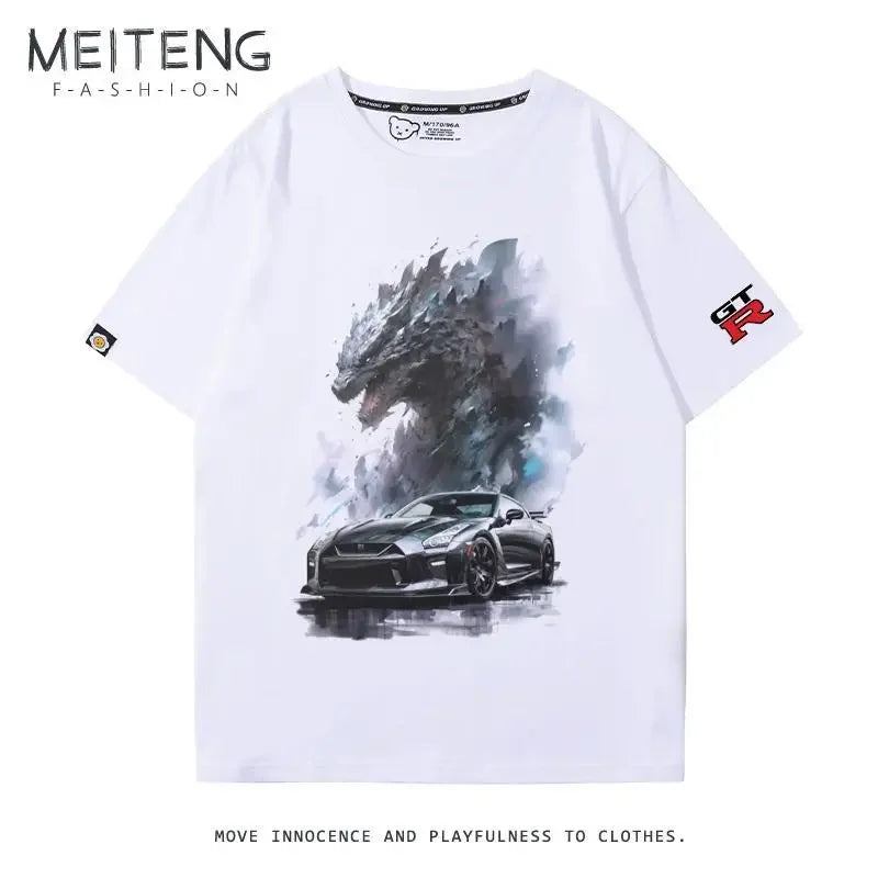 Men's Women's Summer Cotton Versatile Trend T-shirt Clothes Nissan GTR God of War R35R34 Modified Team Short-sleeved