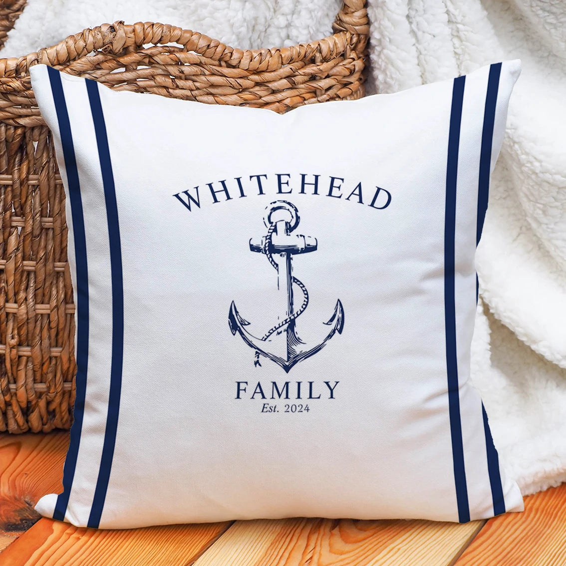 Custom Nautical Anchor Pillow Covers Personalized Boat Name Decorative Throw Pillowcases for Home Sofa Yacht Beach House Decor