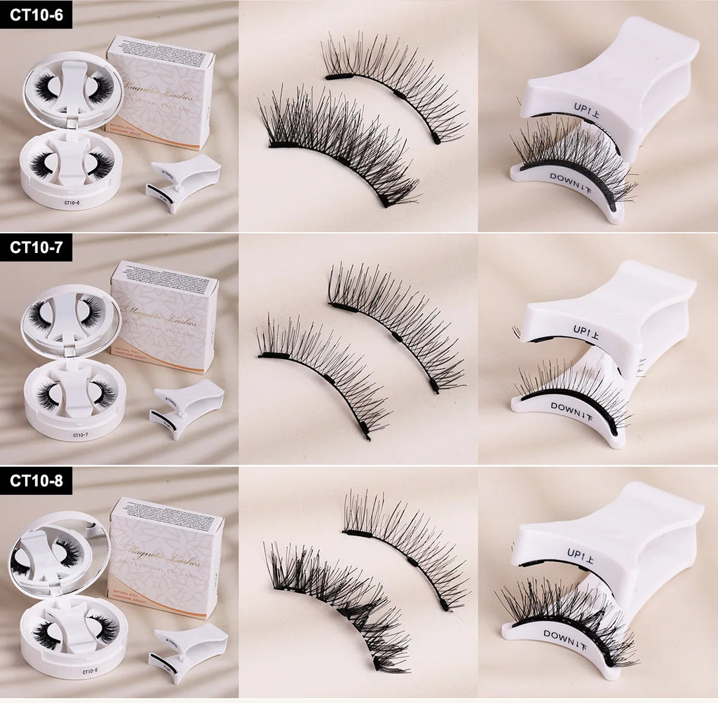 Magnetic Fake Eyelashes Set Reusable 3D Glue-free Waterproof Natural False Eyelashes With Travel-friendly Applicator