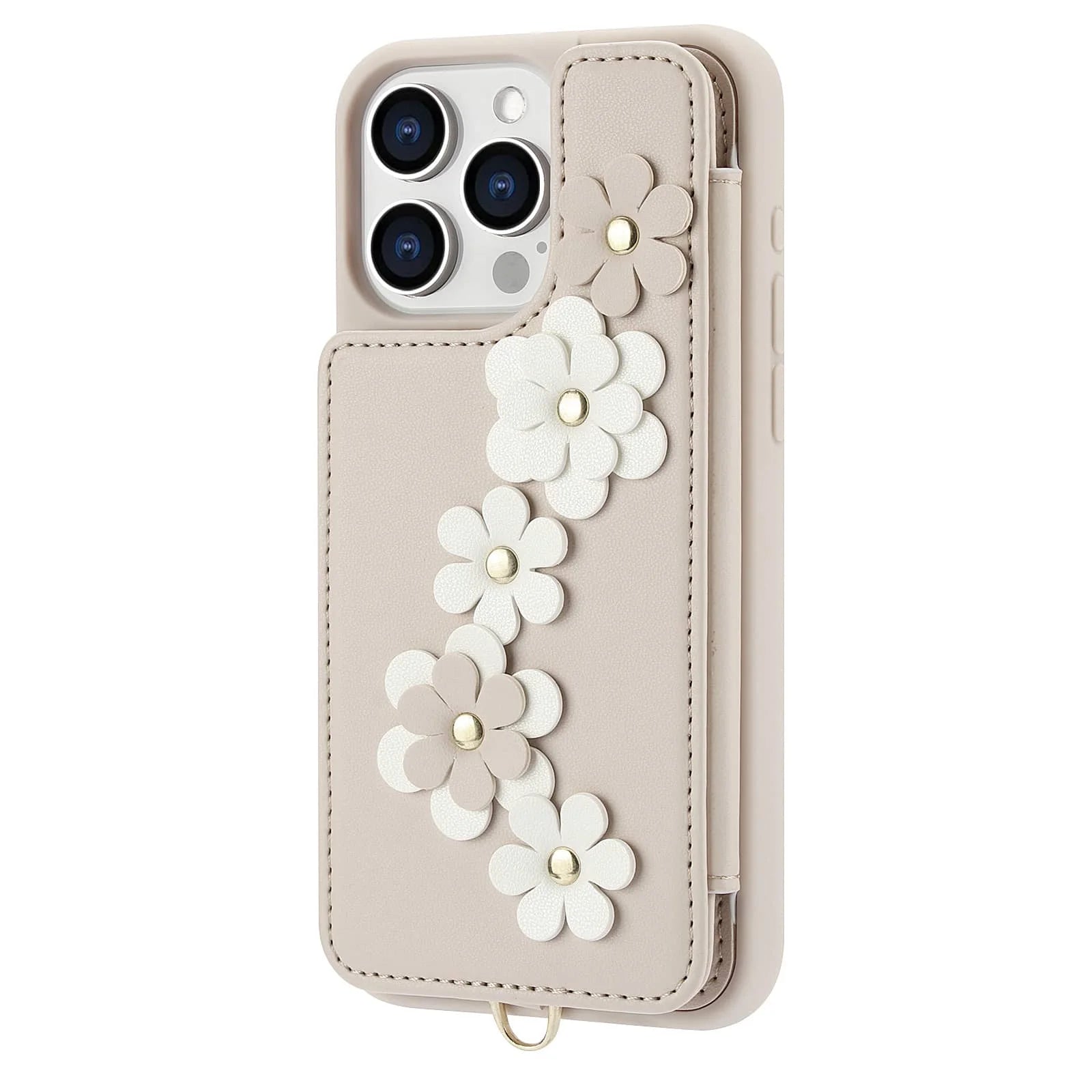 For iPhone 16 15 14 Pro Max Plus Case, Wallet with Card Holder, Cute Flower Design Crossbody Purse, Magnetic Kickstand Cover