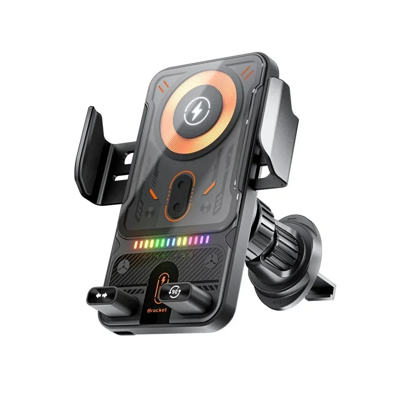 Auto-Clamping RGB Light Car Wireless Charger Phone Holder Stand Touching 360 Rotation Fast Charging Bracket For iPhone Samsung