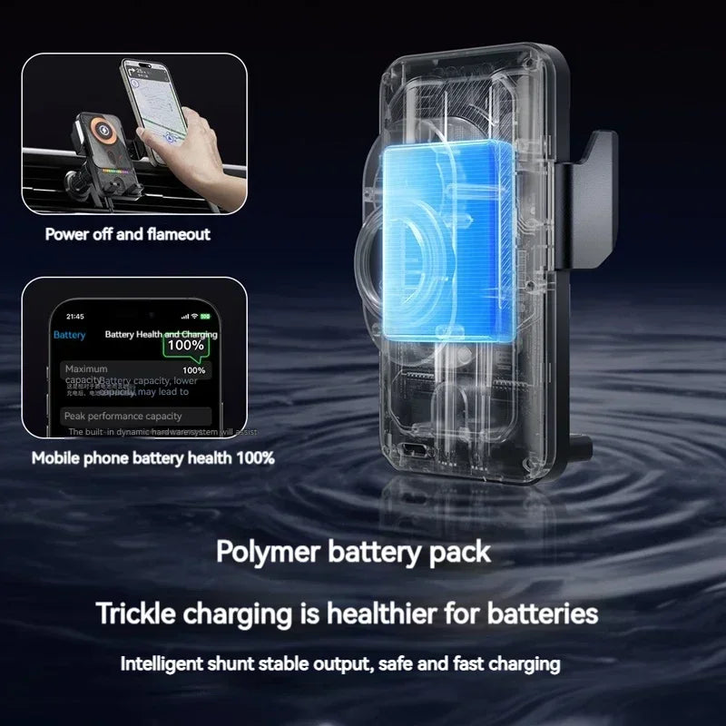 Auto-Clamping RGB Light Car Wireless Charger Phone Holder Stand Touching 360 Rotation Fast Charging Bracket For iPhone Samsung