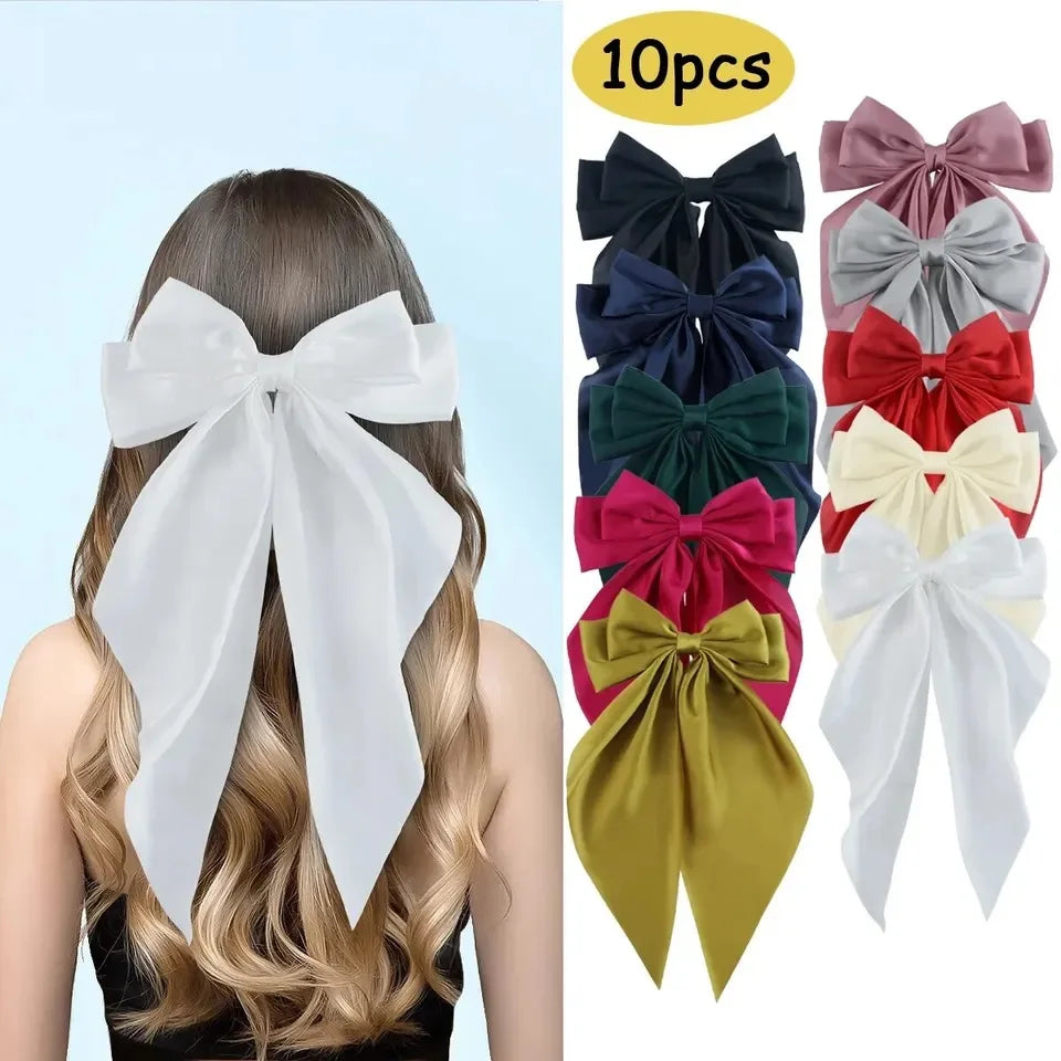 6 spring clip streamers bow hair clips for women
