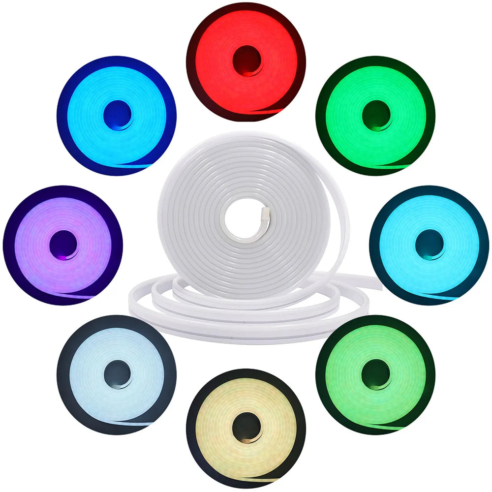 EU Plug DC24V 3535 RGB Neon LED Strip 5/10/15/20/30M Bluetooth Music Sync Waterproof Neon Rope Light for Indoor Outdoor Decor