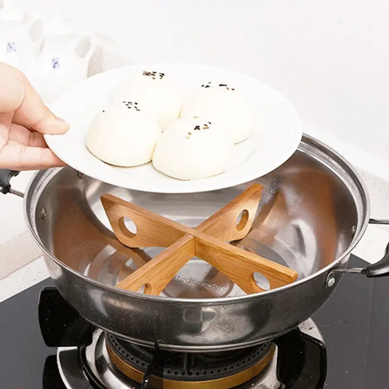 Cross Tray Holder Wooden Removable Table Mat Anti-Heat Steam Table Mat Household Kitchen Anti-Slip Wooden Mat Gadget