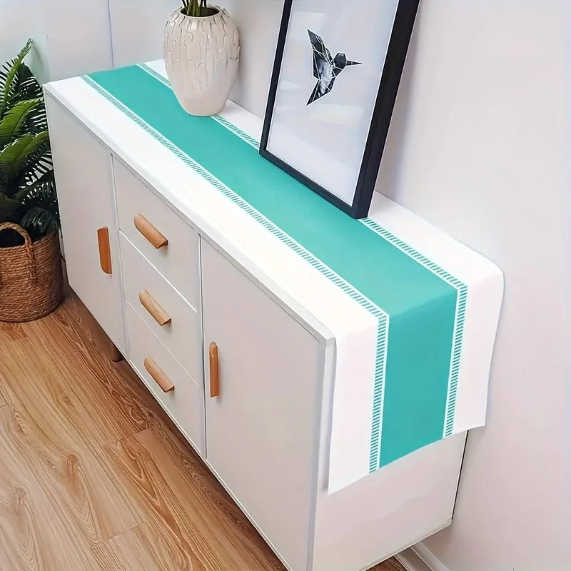 1 Piece Gray and Cyan Striped Table Runner, Modern Farmhouse Style Dining Table or Coffee Table Decoration, Perfect for Summer Parties and Living Rooms, Coffee Table Runner | Elegant Table Decoration