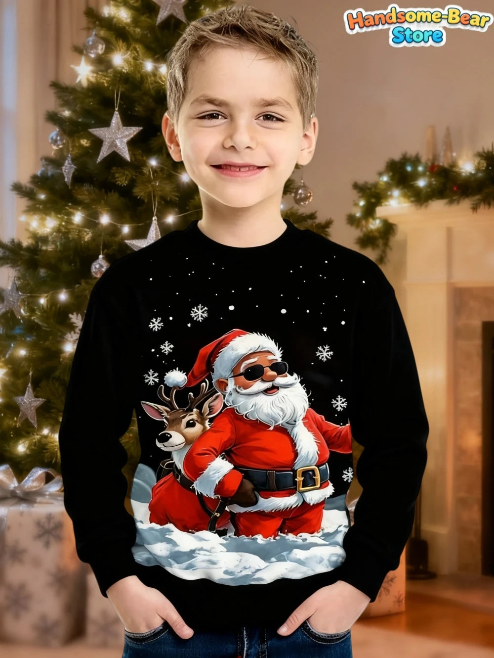 Children's Hoodies Santa Claus Christmas Print Girl Clothes Cute Cartoon Pullover Sweatshirt Casual Loose Children's Clothing