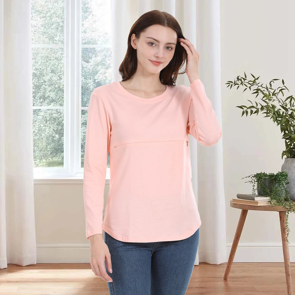 Breastfeeding T Shirt Maternity Clothes Long Sleeve Pregnancy Loose Hem Nursing Tee Spring Autumn Good Stretch Cotton