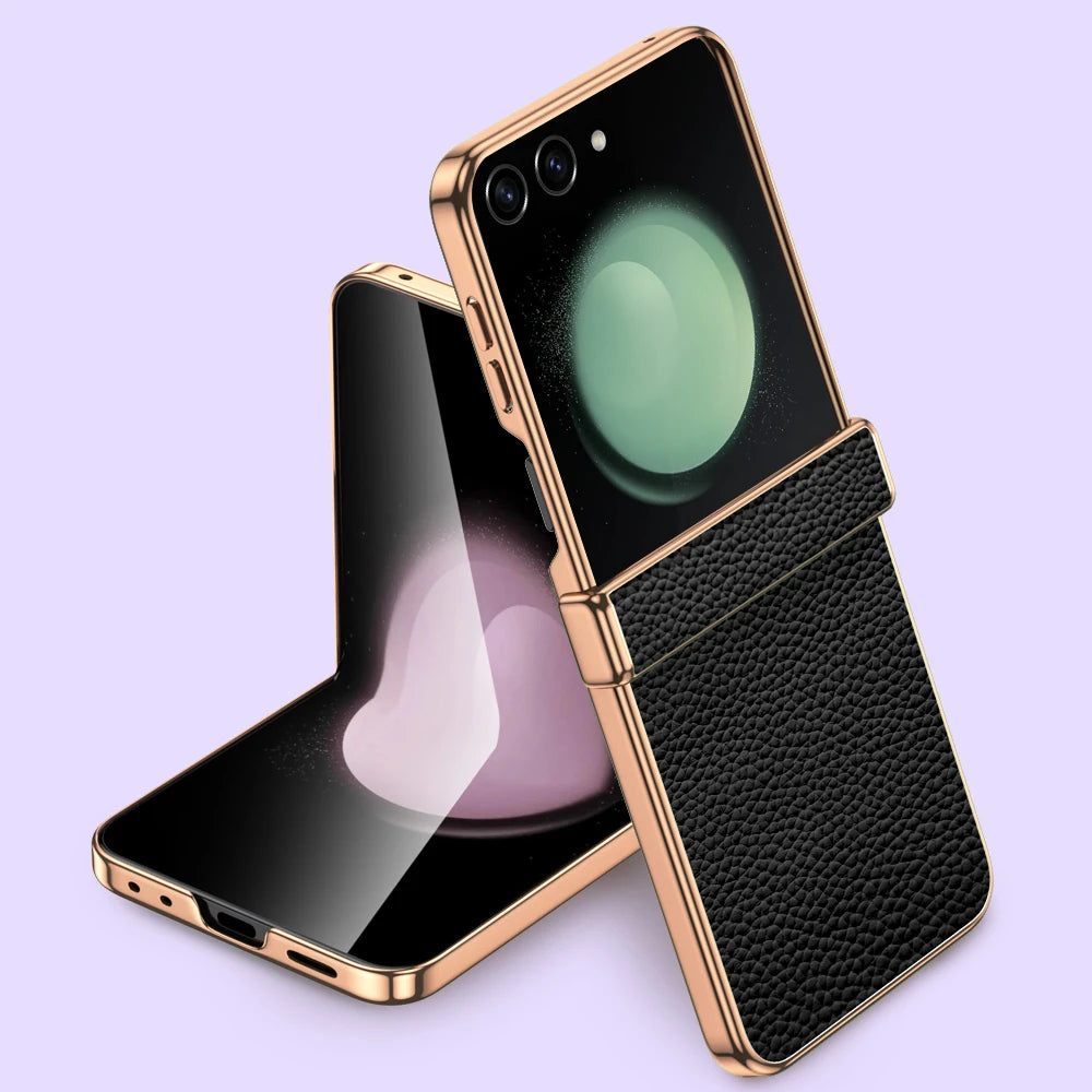 LANGSIDI Brand For samsung Galaxy Z flip 7 FE 6 5 flip7 Luxury Genuine Leather Hinge Protection Case Ultra-Thin Shockproof cover