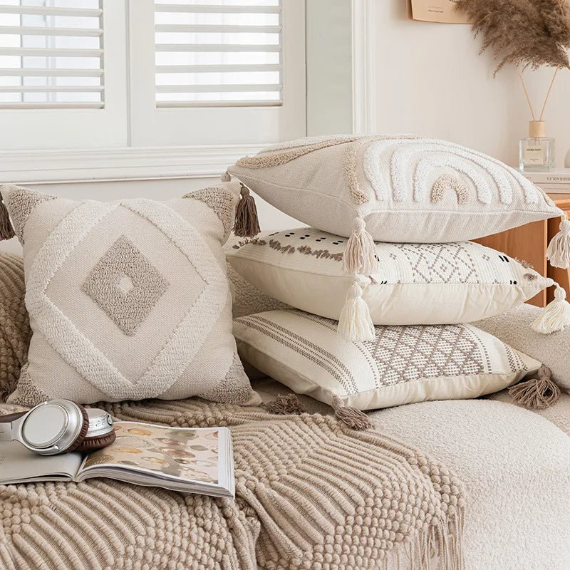 Battilo Luxury Pillow Cover with Tassels Soft Cotton Pillowcase Boho Decorative Throw Pillow for Living Room Sofa Cushion Cover