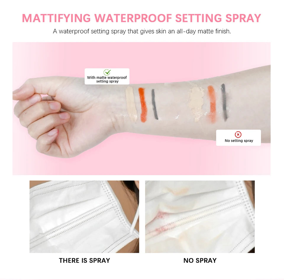 Mattifying Waterproof Setting Spray Glossy Matte Base Makeup Control Oil Non-Sticky Waterproof Make-up Fixer Spray for All Skin