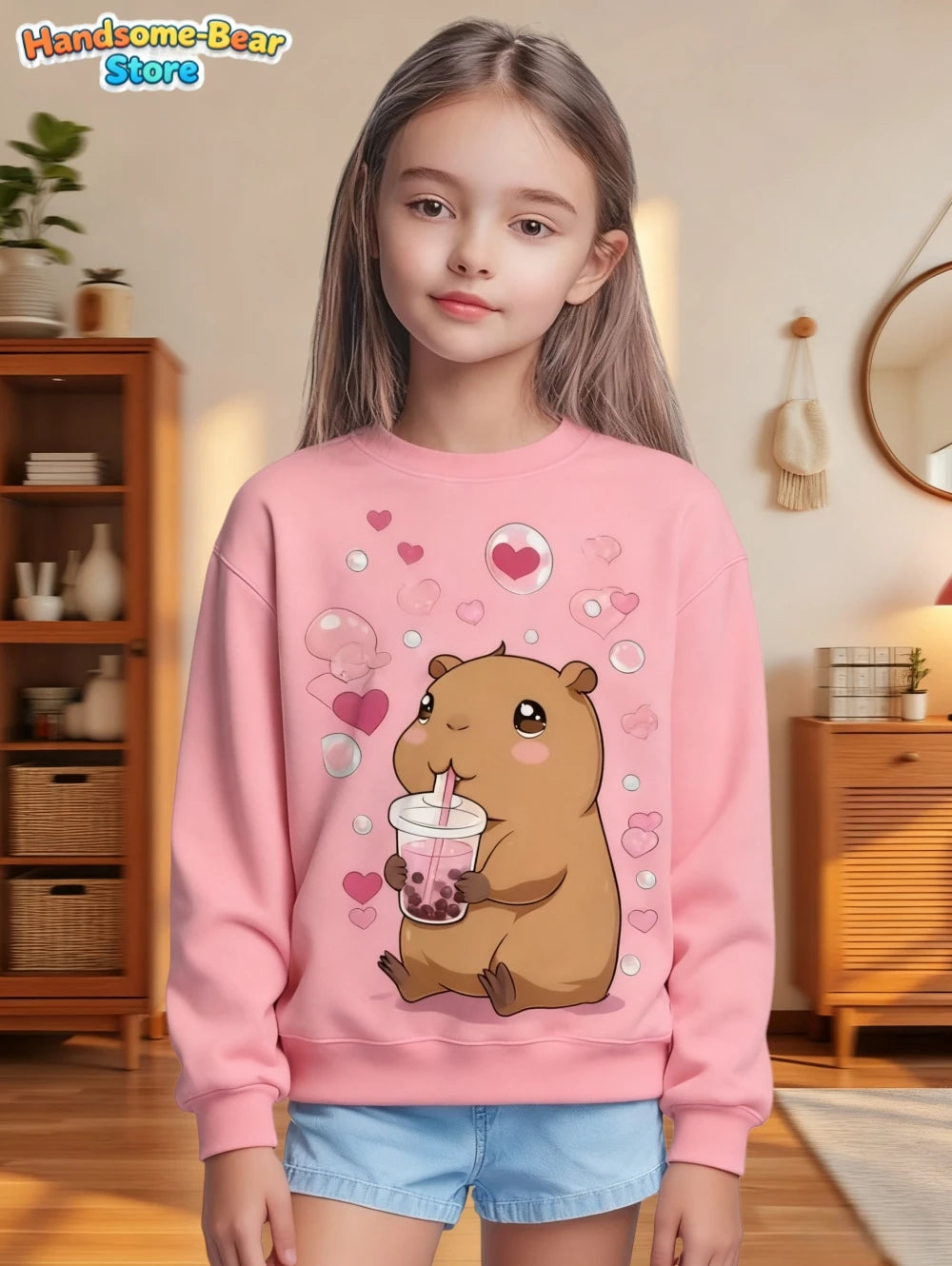 Capybara Sweatshirts Kawaii Cartoon Graphic Kids Hoodie Harajuku Girl Tops Fashion Cute Animals Long Sleeves Children's Clothing