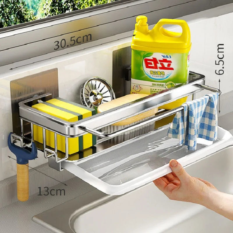 Wallmounted Kitchen Shelf Household Spice Rack Rags Detergent Storage Drainage Rack No Hole Installation Kitchen StorageShelf