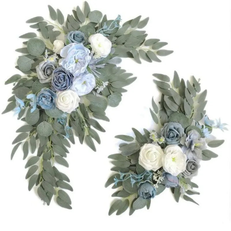 Artificial Wedding Arch Flowers Kit Boho Dusty Rose Blue Eucalyptus Garland Drapes for Wedding Decorations Welcome Sign