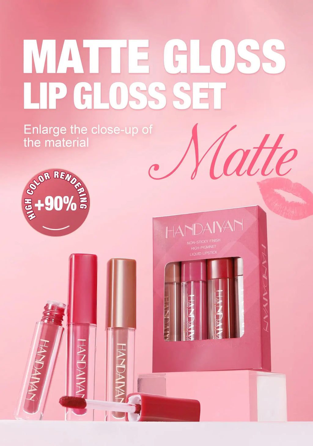 4 Pcs Lip Gloss Set, Waterproof Non Transfer Shimmer Lipstick, Long Lasting & Easy to Apply Liquid Lip Gloss for Daily Makeup