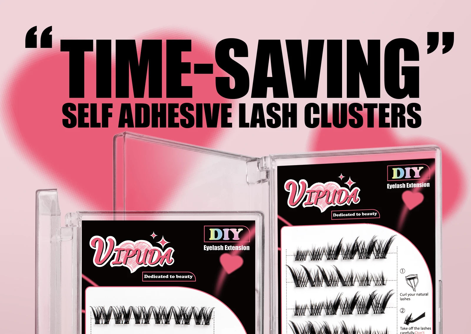 Vipuda Self Adhesive Cluster Lashes Press on No Glue Needed Segmented Eyelashes Reusable DIY Individual Eyelash Extension