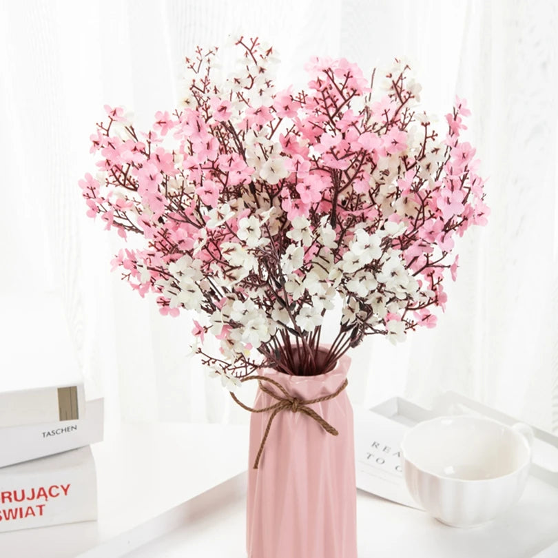 Artificial Flower Silk Gypsophila Peach Home Room Table Outdoor Garden Wedding Bridal Bouquet Festival Party DIY Gift Decoration