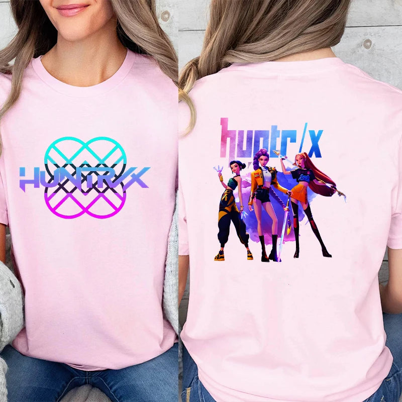 Kpop Demon Hunter HuntrX Print T-Shirts Korean Anime Tshirts Women Clothes Fashion Harajuku Kawaii T-shirt Women's Y2K Clothing