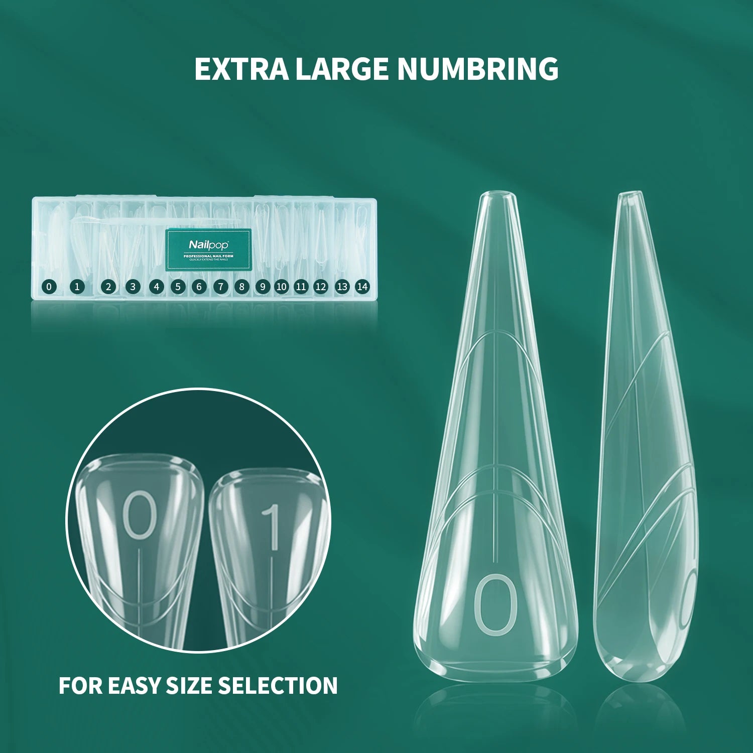 Nailpop 150PCS Clear Dual Nail Forms 15 Sizes Triangle Tip Extension Molds for Acrylic Gel Builder Reusable Shaping Art DIY