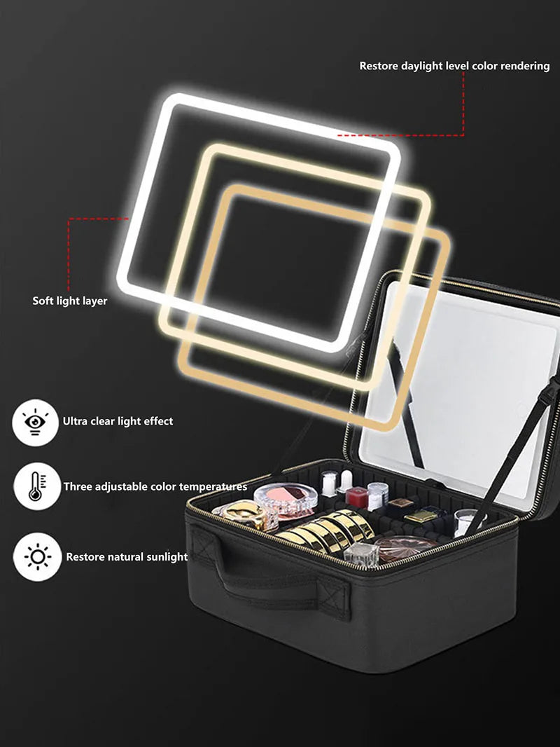 Smart LED Cosmetic Case With Mirror Travel Makeup Bag Large Capacity Female Beautician Skincare Product Makeup Case For Women
