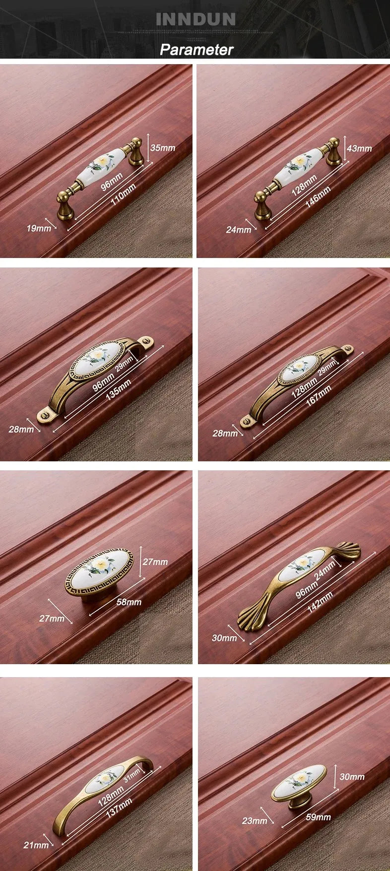 European Green Flower Ceramic Handles Kitchen Cabinet Storage Dressers Classic Wardrobe Cabinet Single Hole Closet Door Pulls