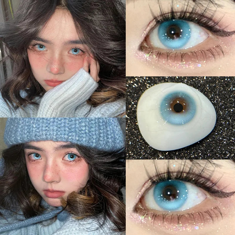 YIMEIXI 2pcs Colored Contact Lenses for Eyes Natural Look Blue Eye Lenses with Degree Myopia Makeup Beauty Pupil Gray Eyes New