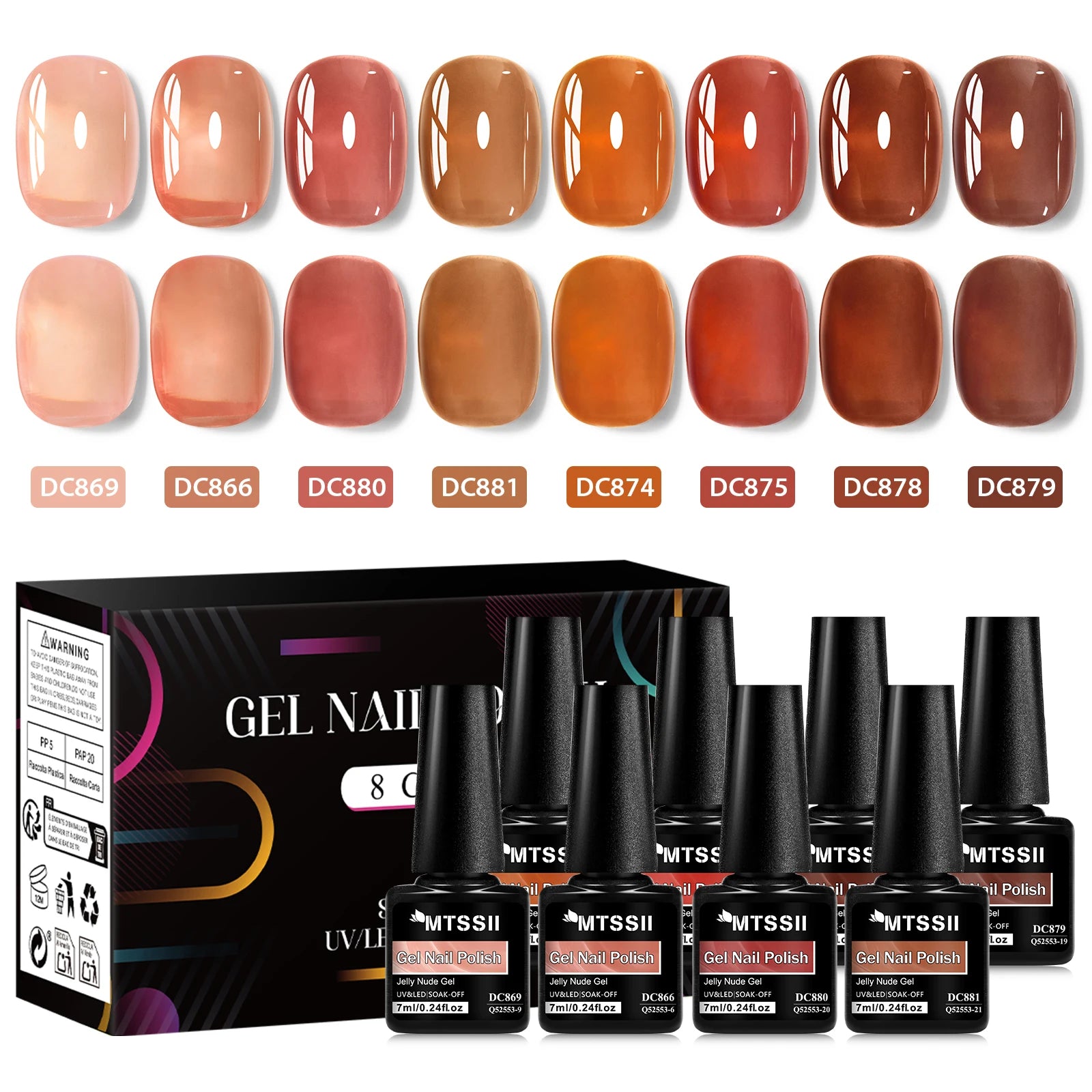 8pcs Nude Jelly Gel Nail Polish Set With Box Translucent Color Semi Permanent Soak Off UV LED Gel Varnish Nail Supplies Manicure
