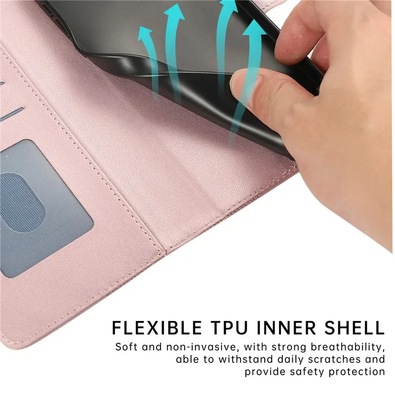 Luxury Leather Wallet Phone Case for iPhone 17 Air 16 15 14 Pro Max 16E 13 12 Mini 11 XS XR Max SE 8 7 Plus Flip Stand Cover