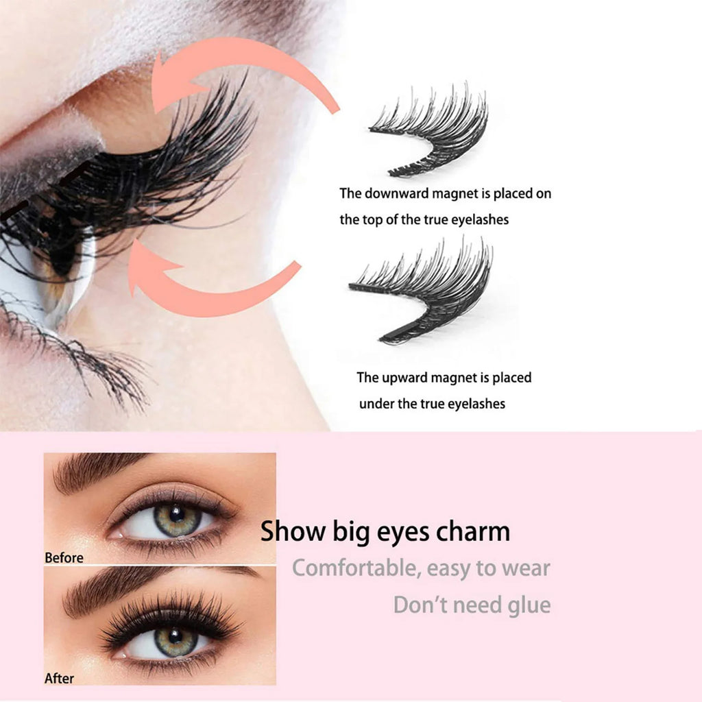 12pcs Magnetic False Eyelashes Magnetic Half Eyelashes Double Box With Mirror Applicater Reusable Beauty Eye Makeup Set