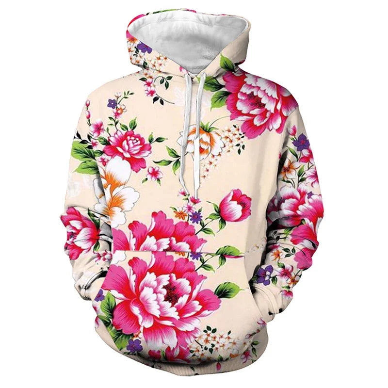 Men's 3d Print Floral Hooded Sweatshirt Chinese DongBei Style Flowers Graphic Hoodie Long Sleeves Pullovers Tops Women Clothes