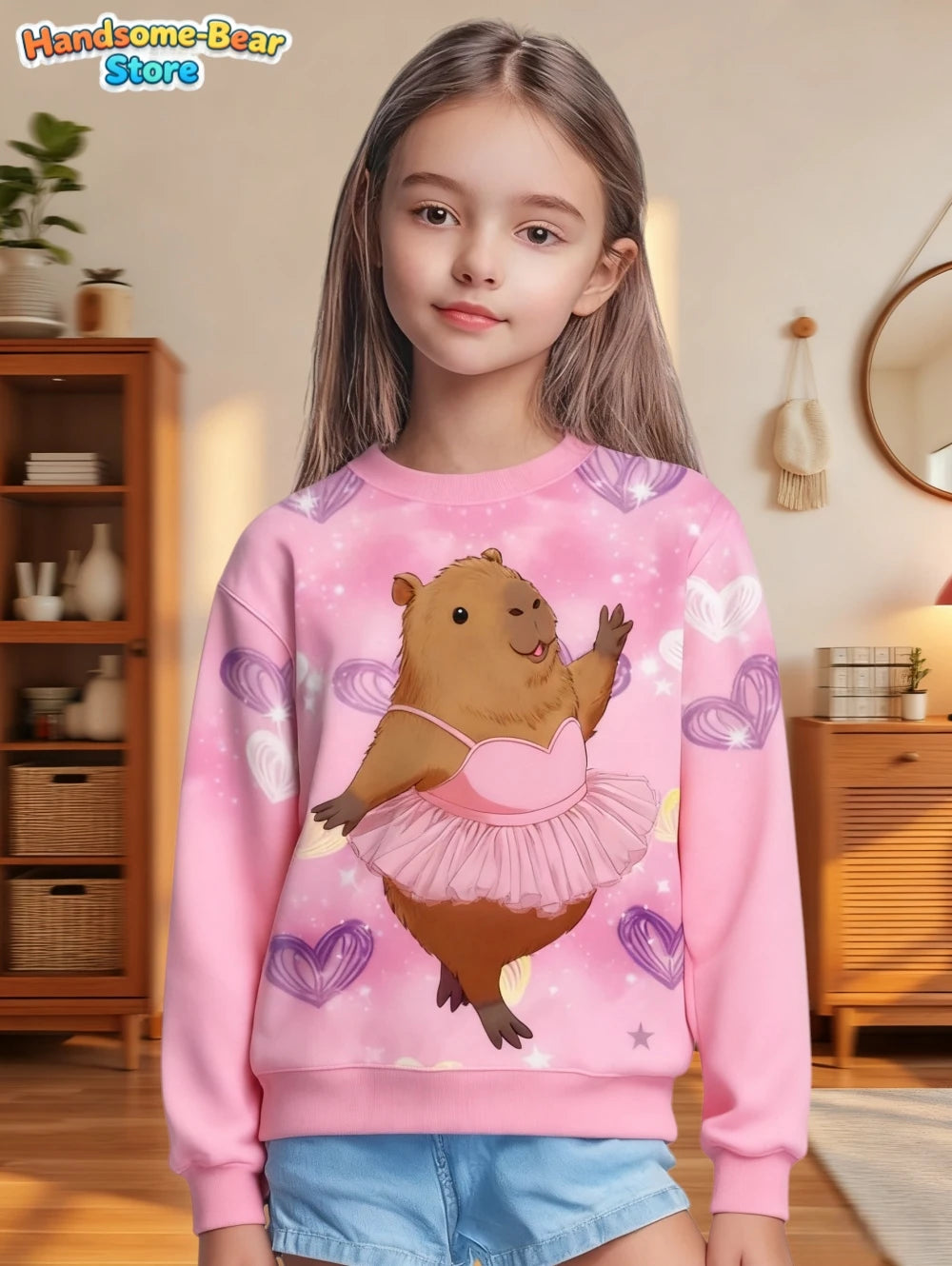 Capybara Sweatshirts Kawaii Cartoon Graphic Kids Hoodie Harajuku Girl Tops Fashion Cute Animals Long Sleeves Children's Clothing