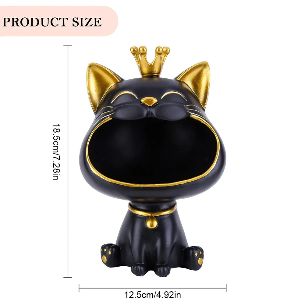 2024 NEW Fortune Crown Big Mouth Cat Entrance Key Storage Tray Decorative Ornament, Light Luxury Housewarming Gift Sculpture