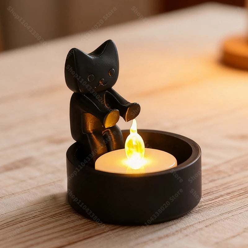 Cute Cat Candle Holder Decor 6.5cm Sitting Kitten Warmer Sculpture, Safe Plastic for Home Decoration