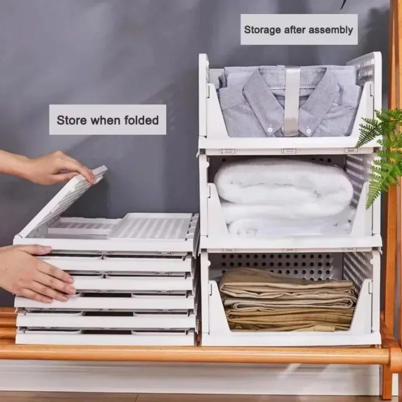 Foldable Clothes Organizer High-capacity Storage Box Stackable Plastic Wardrobe Drawer Basket Organization for Toys Home Kitchen