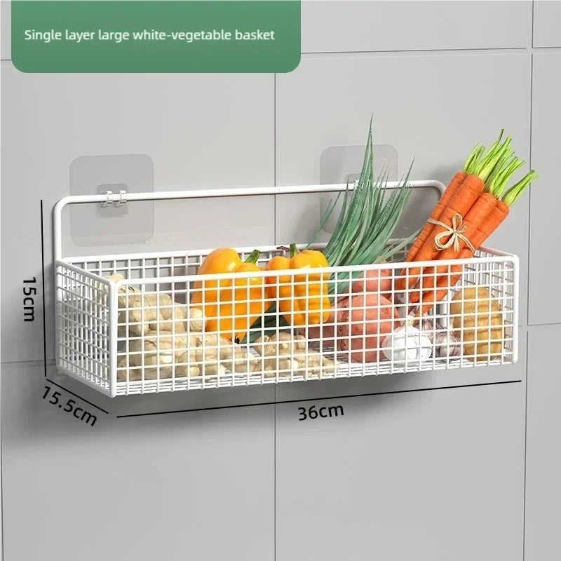 Kitchen Wall Shelf No Punch Easy Installation Drainer Basket Storage Rack Multifunctional Spice and Vegetable Storage Rack