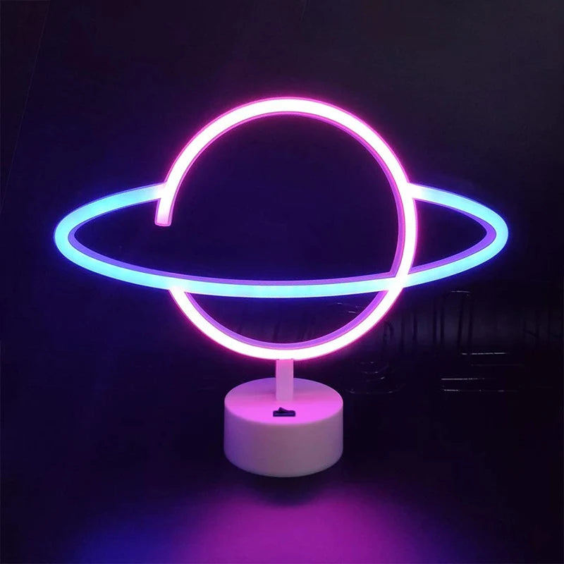 Pink Blue Planet neon sign Light USB/ battery dual purpose LED Lamp, for Birthday Wedding Party Wall Camping Summer Home decor