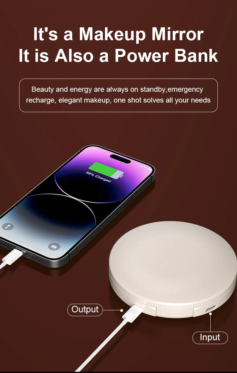 Portable 2.4-Inch Handheld LED Makeup Mirror Intelligent UV Resistant Sunscreen Mirror for Travel