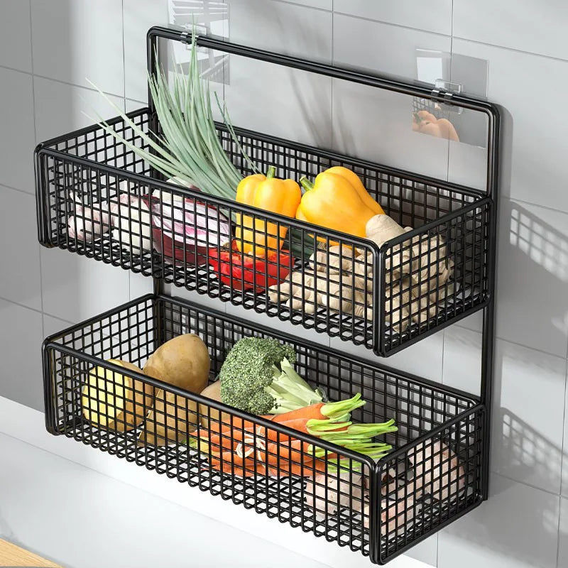 Kitchen Wall Shelf No Punch Easy Installation Drainer Basket Storage Rack Multifunctional Spice and Vegetable Storage Rack