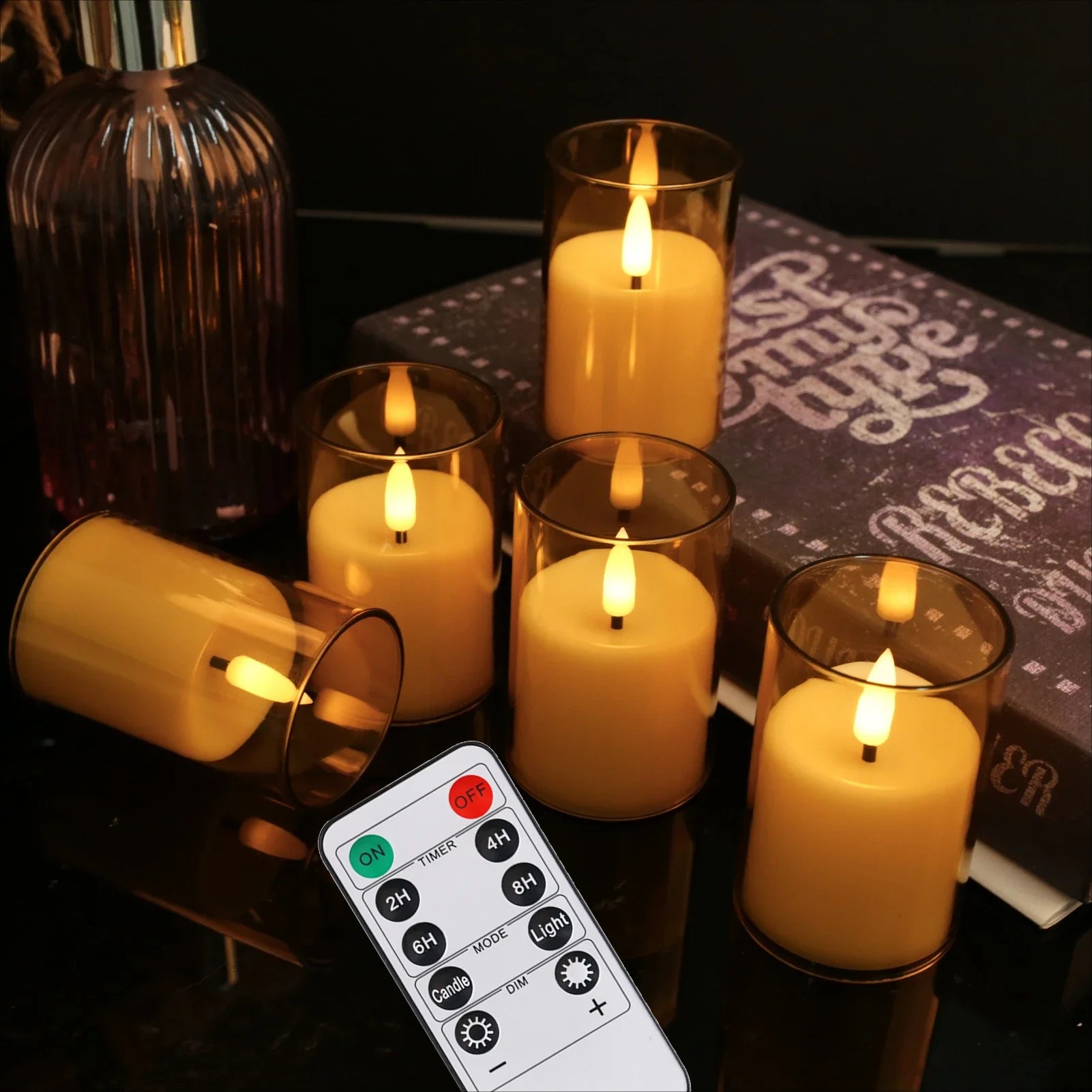 6pc Led Flameless Electric Candles Lamp Acrylic Glass Battery Flickering Fake Tealight Candle Bulk for Wedding Christmas Table