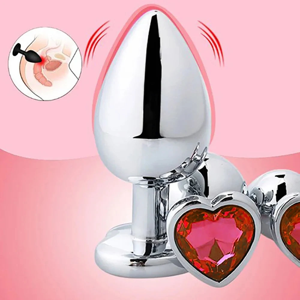 Anal Plug 3 Sizes Heart Metal Crystal Anal Plug for Women Removable Stainless Steel Butt Plug Men Stimulator Anal Sex Toys Dildo