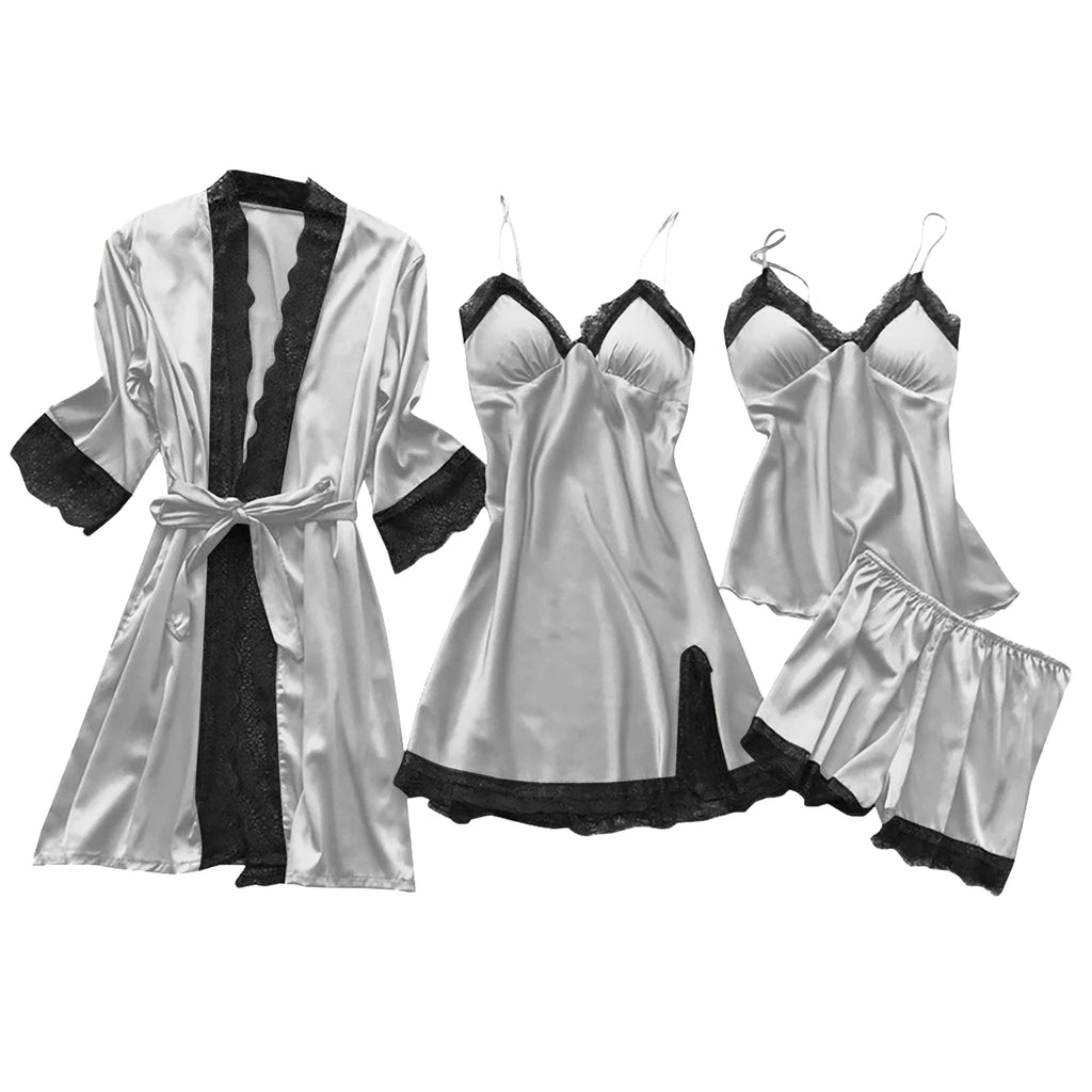 4-Piece Set Ladies' Sleepwear Sexy Sleepwear Women Suspender With Chest Cushion Nightgown Bathrobe Home Wear Women'S Pajamas