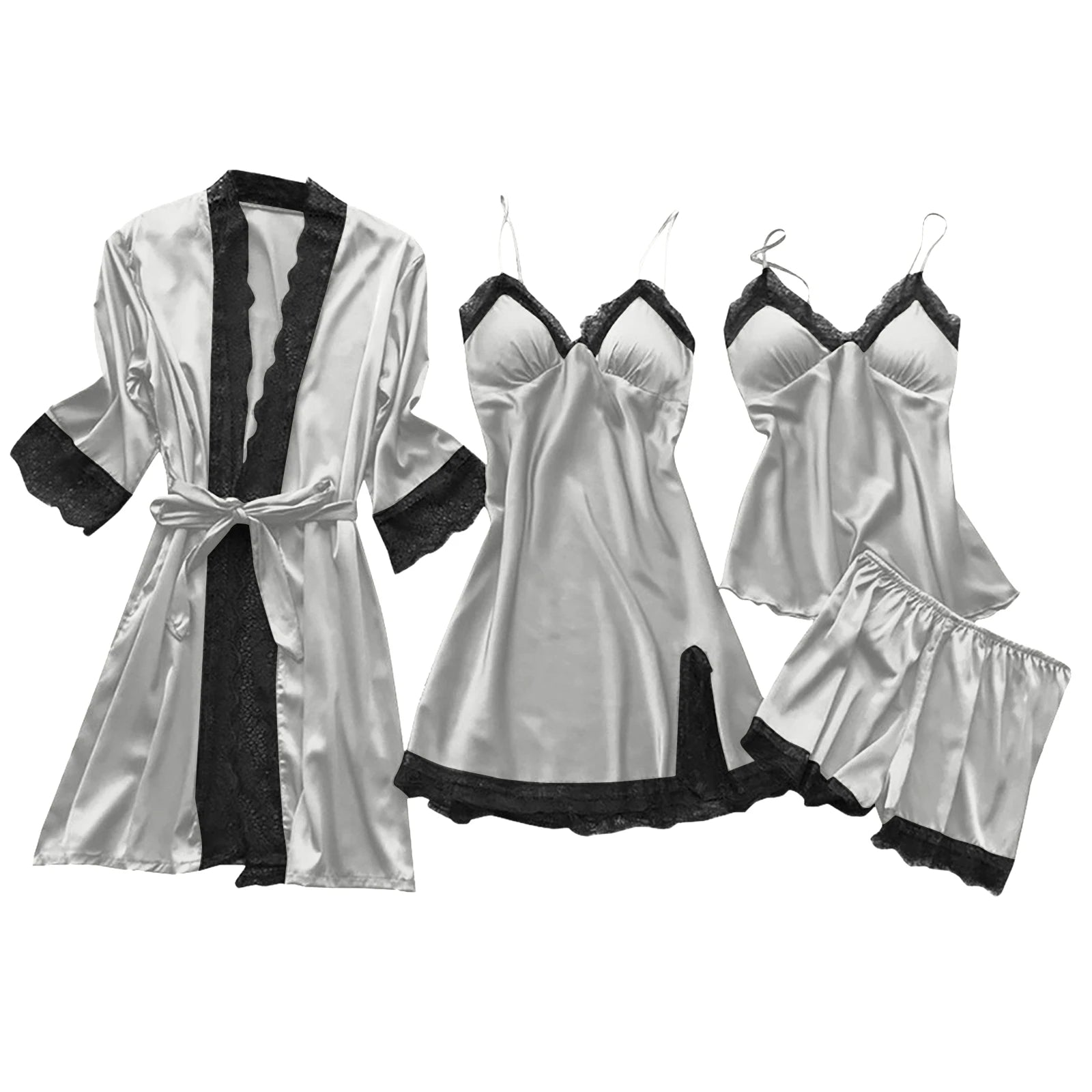 4-Piece Set Ladies' Sleepwear Sexy Sleepwear Women Suspender With Chest Cushion Nightgown Bathrobe Home Wear Women'S Pajamas