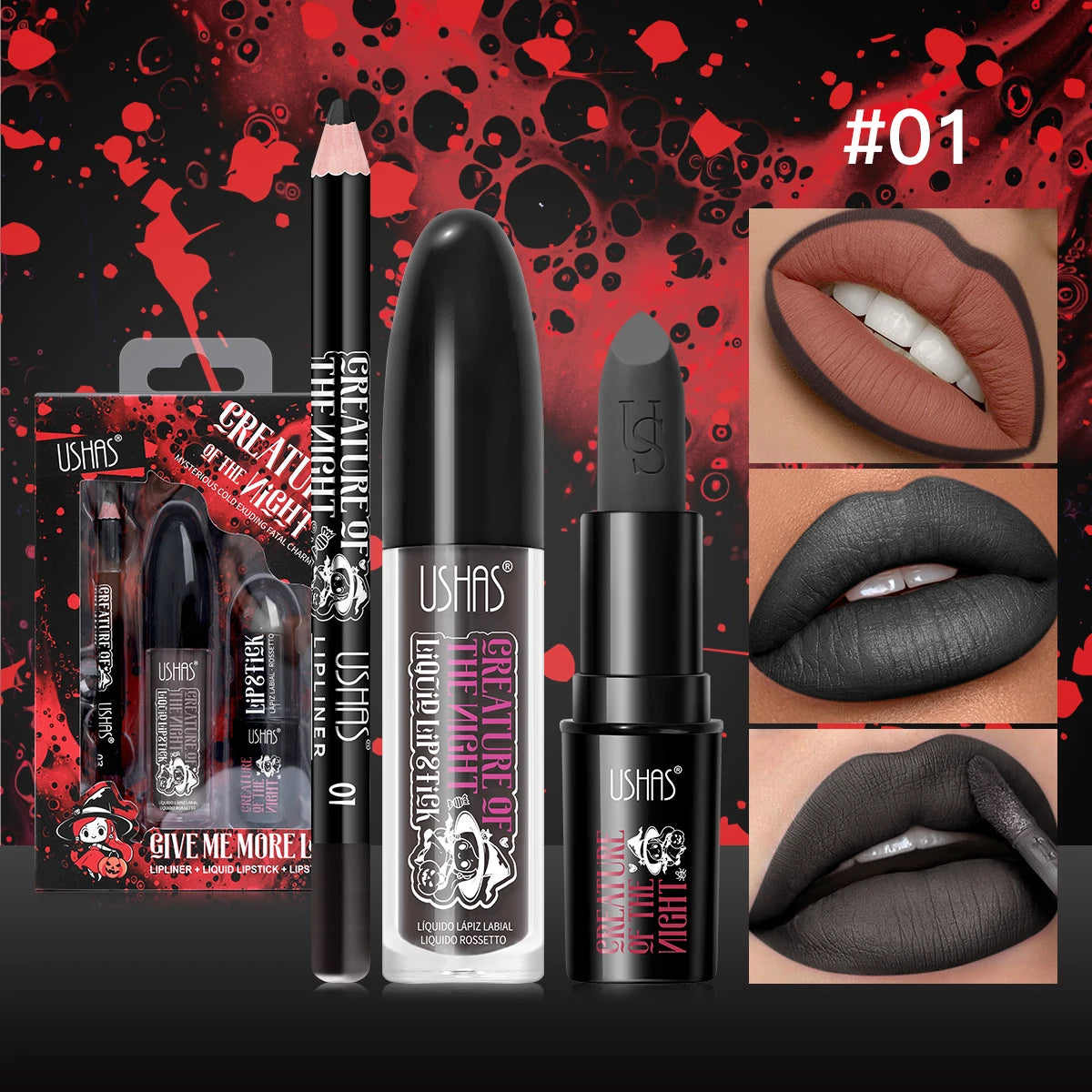 Velvet Matte Lipstick Long Lasting Set Waterproof Lip Gloss Non Transfer High Color Intensity Combo Makeup Liner Halloween